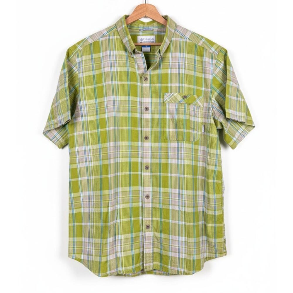 Columbia Mens L Outdoors Fishermancore Coastal Nautical Plaid Button-Up Shirt